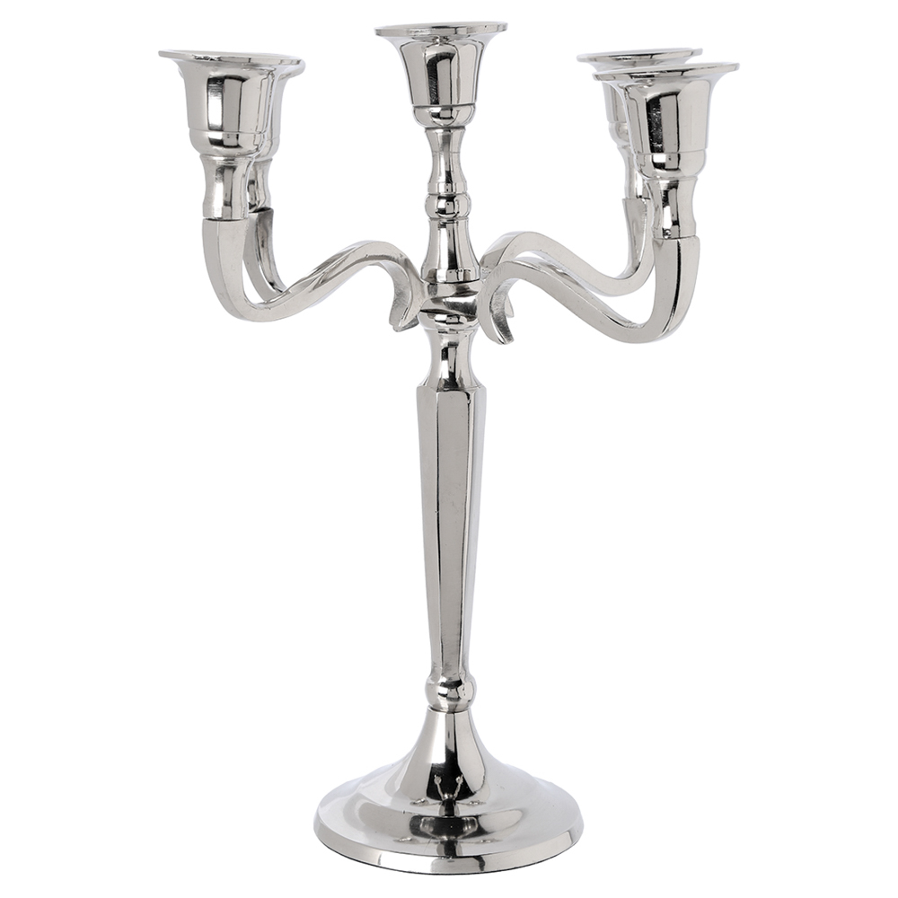 Candelabro Em Metal Prateado Para 5 Velas