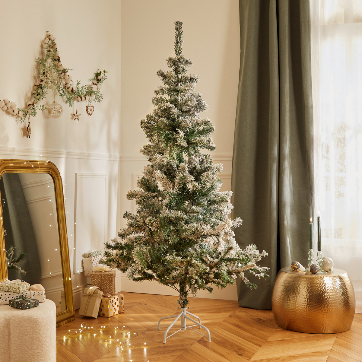 &Aacute;rbol De Navidad Floque Verde C/Efecto Nieve 180cm