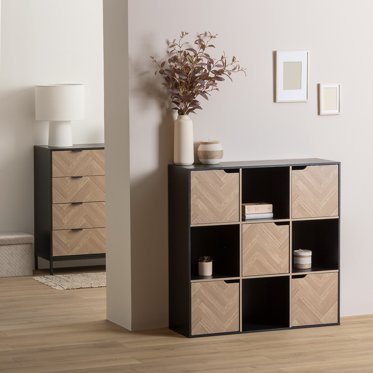 Estante mix CHEVRONS negro con 9 m&oacute;dulos