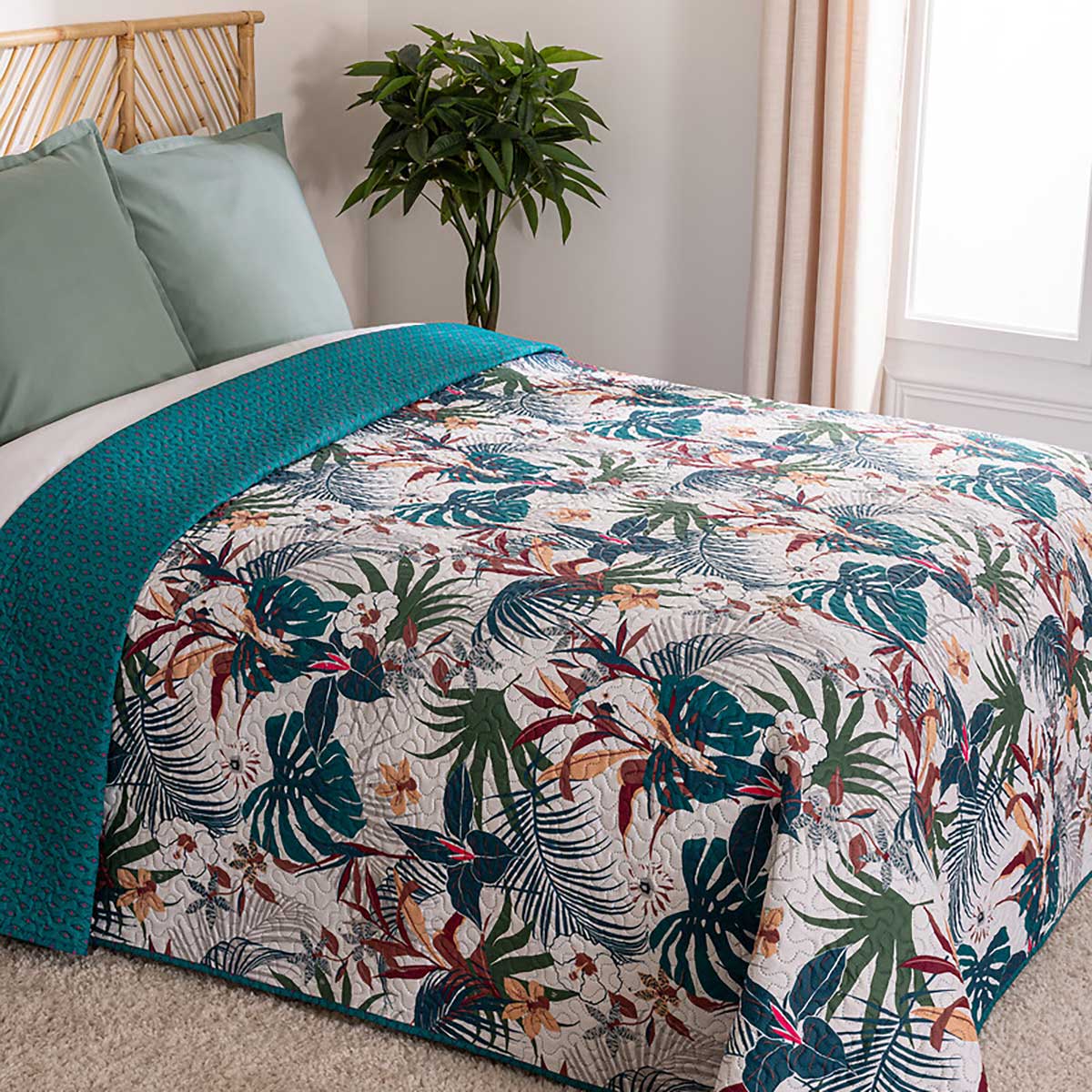 Colcha Jungle Reversible Azul 220x240Cm