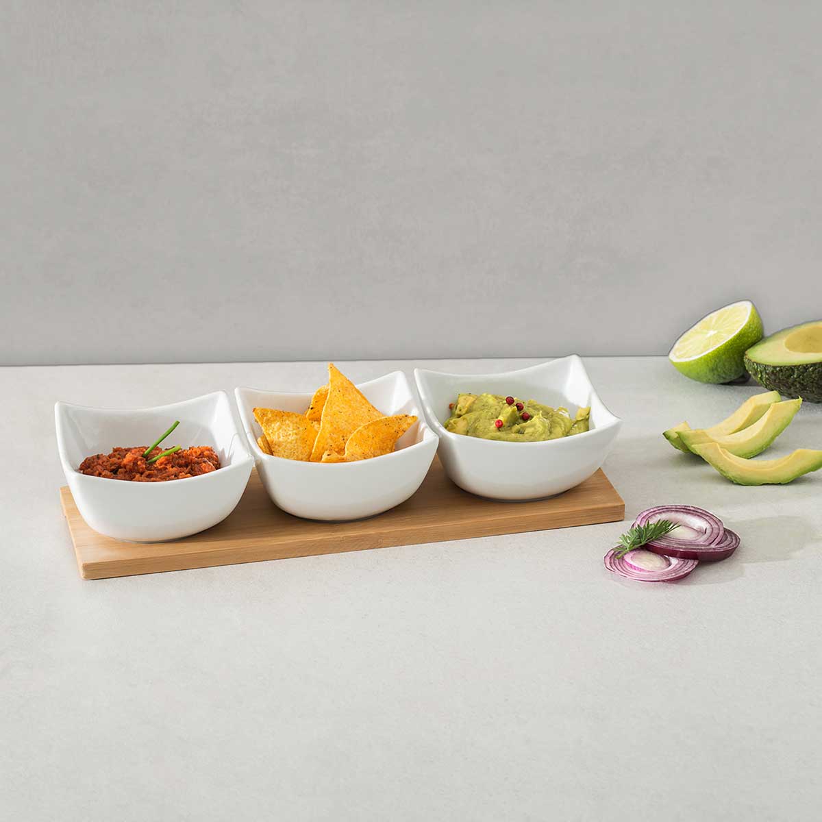 Set 3 Cuencos C/Tabla De Bambú