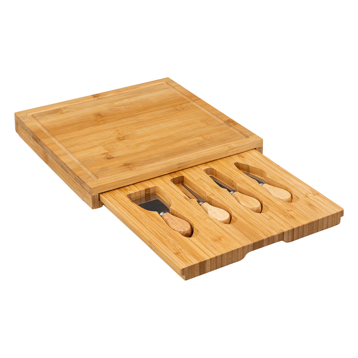Tabla Para Queso De Bamb&uacute; Con 4 Cuchillos