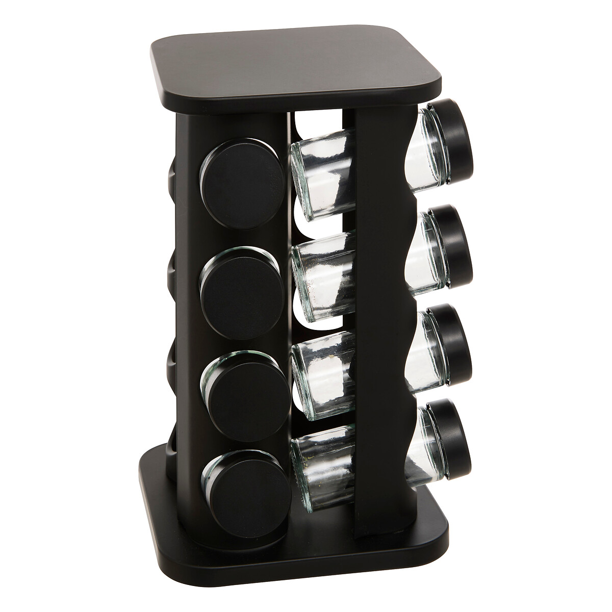 Set de 16 tarros negros con soporte giratorio