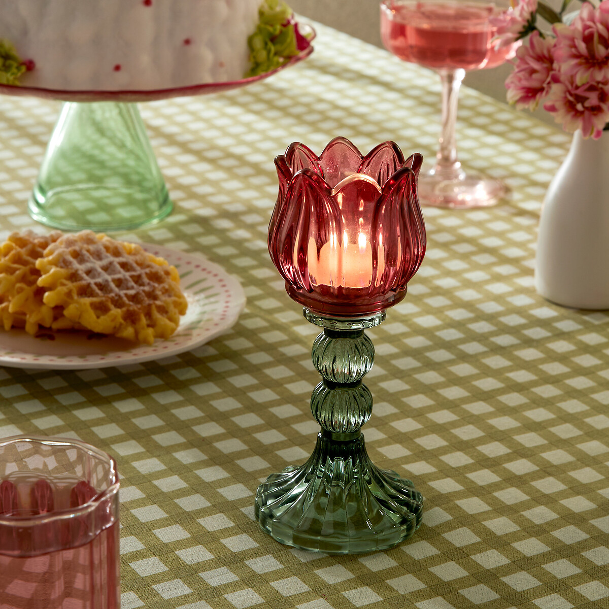 Candelabro FLEUR DE ROSE  de vidrio 17cm