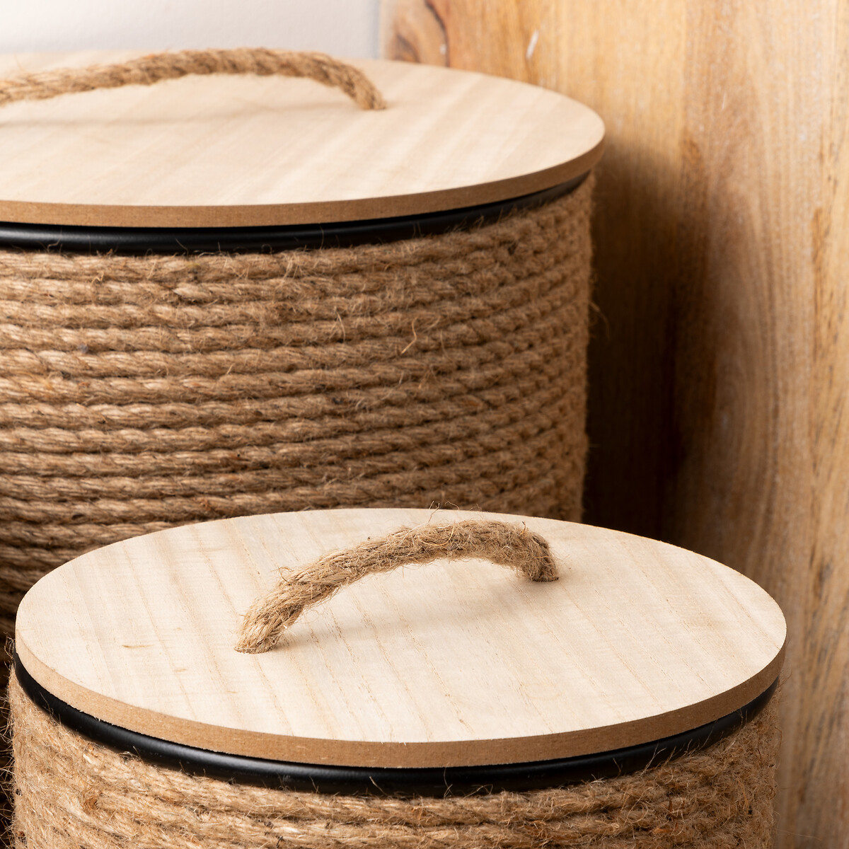 Cesta con tapa beige 38x25cm