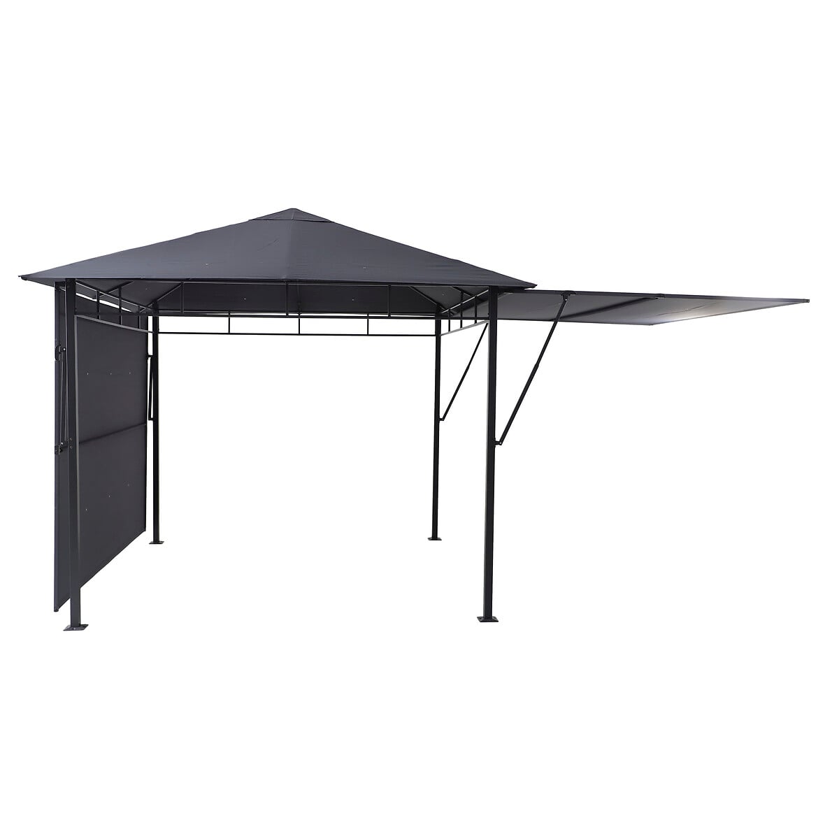 P&eacute;rgola OMELYA gris ard&oacute;sia con cortinas 3x3m