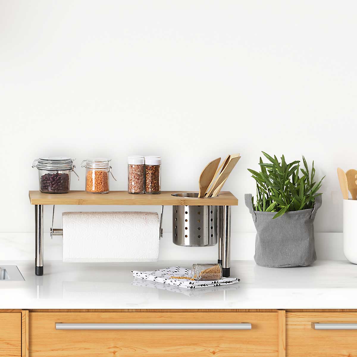 Estante Cocina C/Portarrollo Metal/Bambú