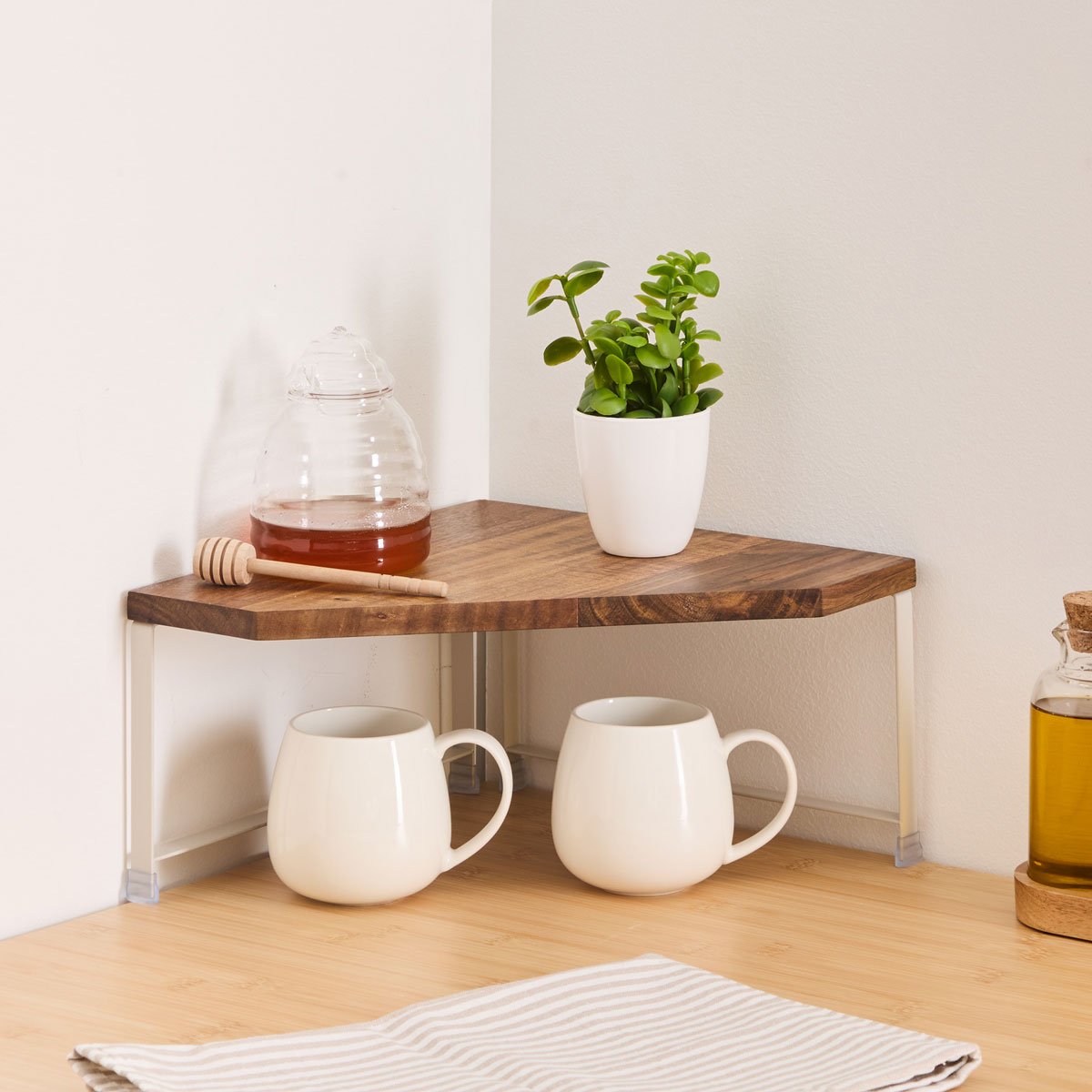 Estante esquinero de madera de acacia