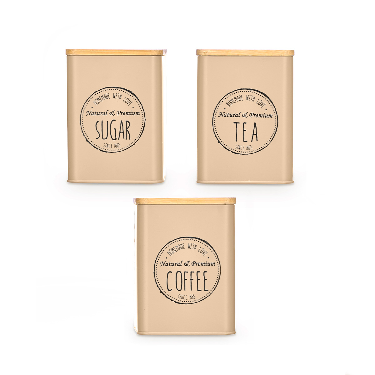 Lata para caf&eacute; beige con tapa de bamb&uacute;