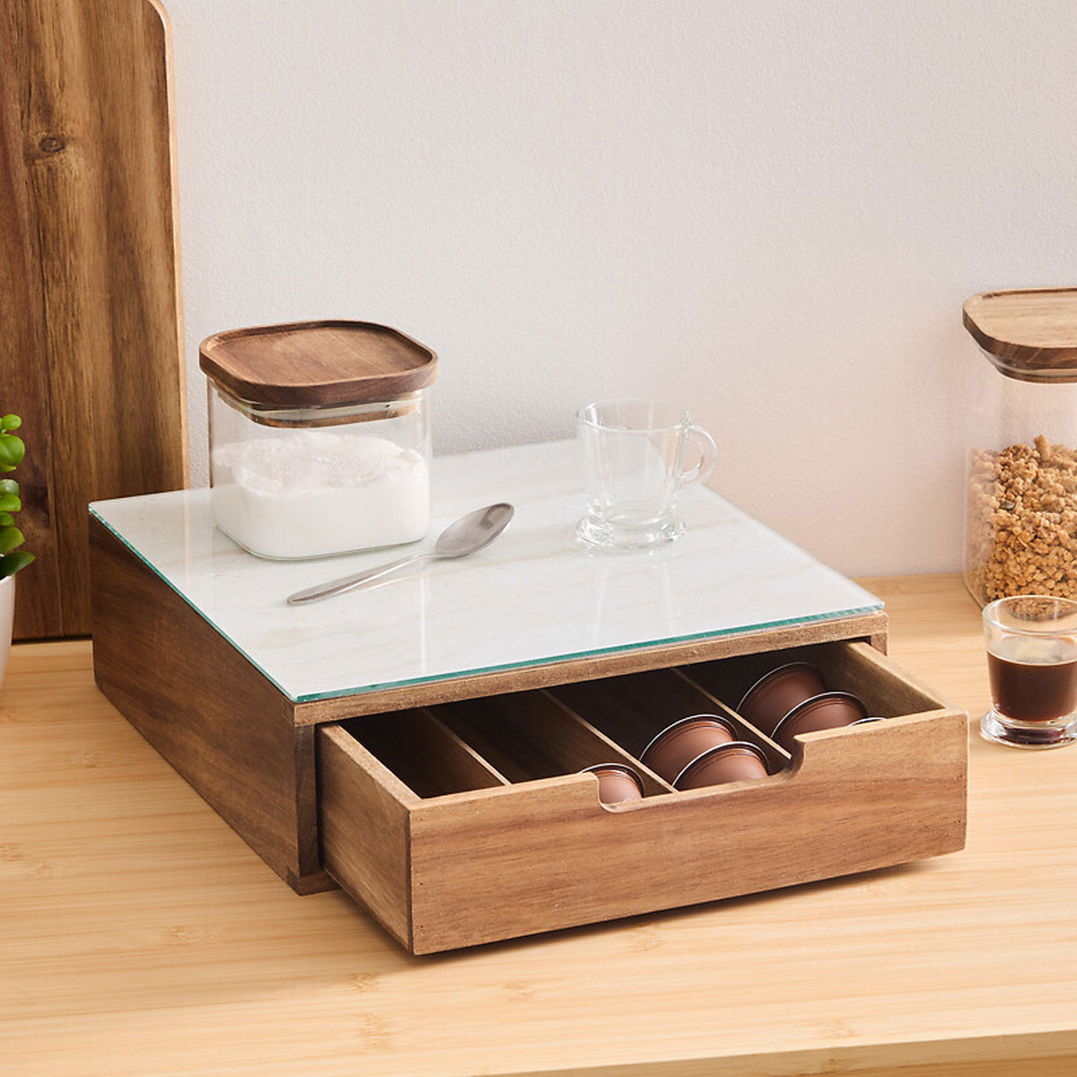 Caja para cápsulas de café de madera de acacia