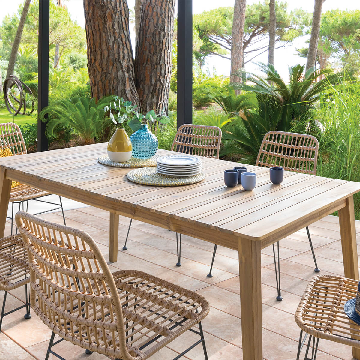 Mesa TIWI marrón de madera acacia 6 personas