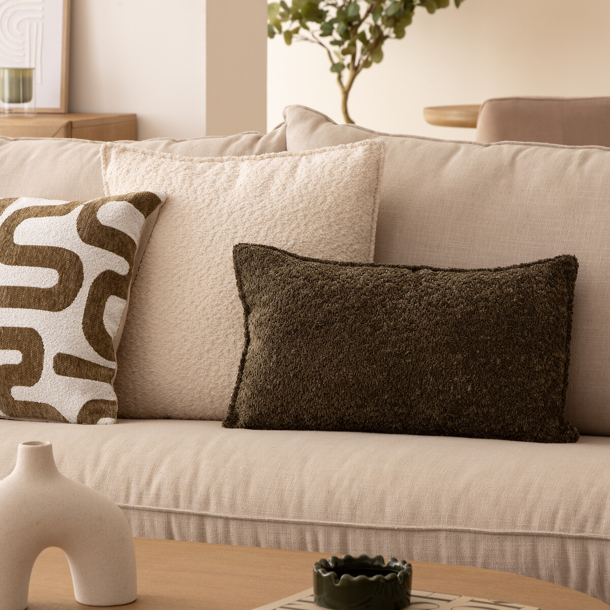 Almohada Bouclette Verde Caqui Automne 30x50cm