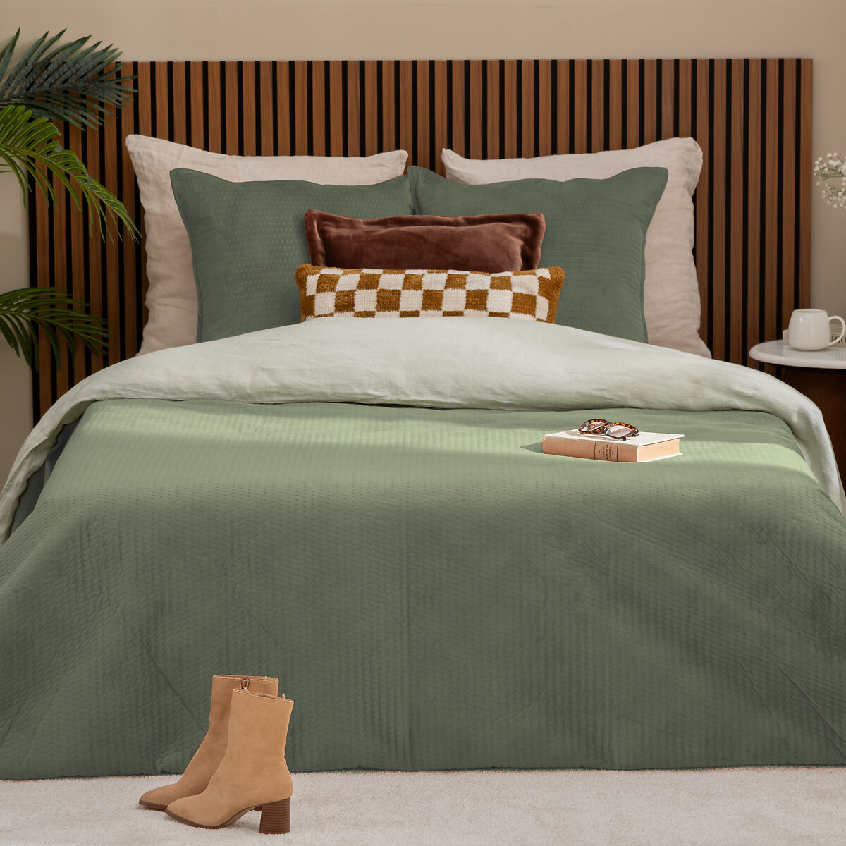 Colcha y 2 fundas de almohada LILOU verde 240x260