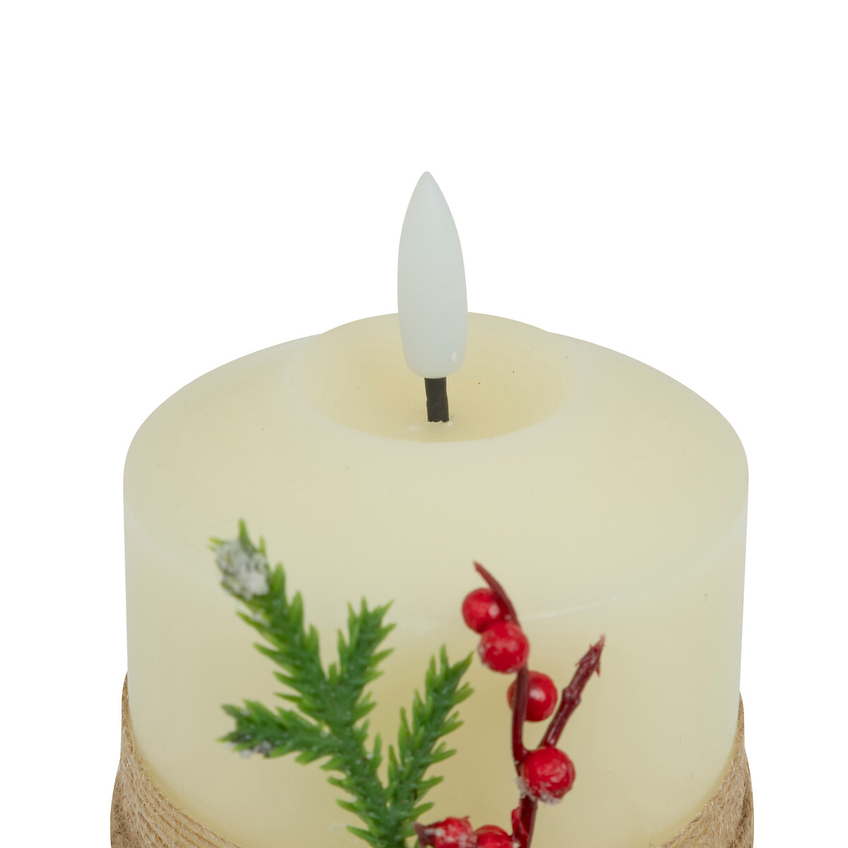 Vela con pi&ntilde;as y bayas blanca 12,5cm 