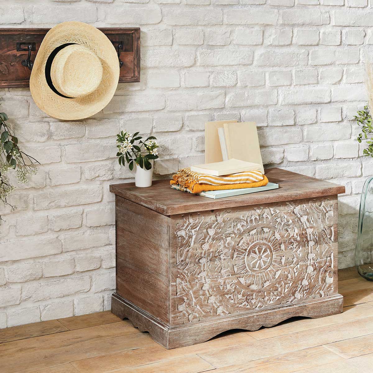 Cabide Madeira Com 5 Ganchos Em Metal