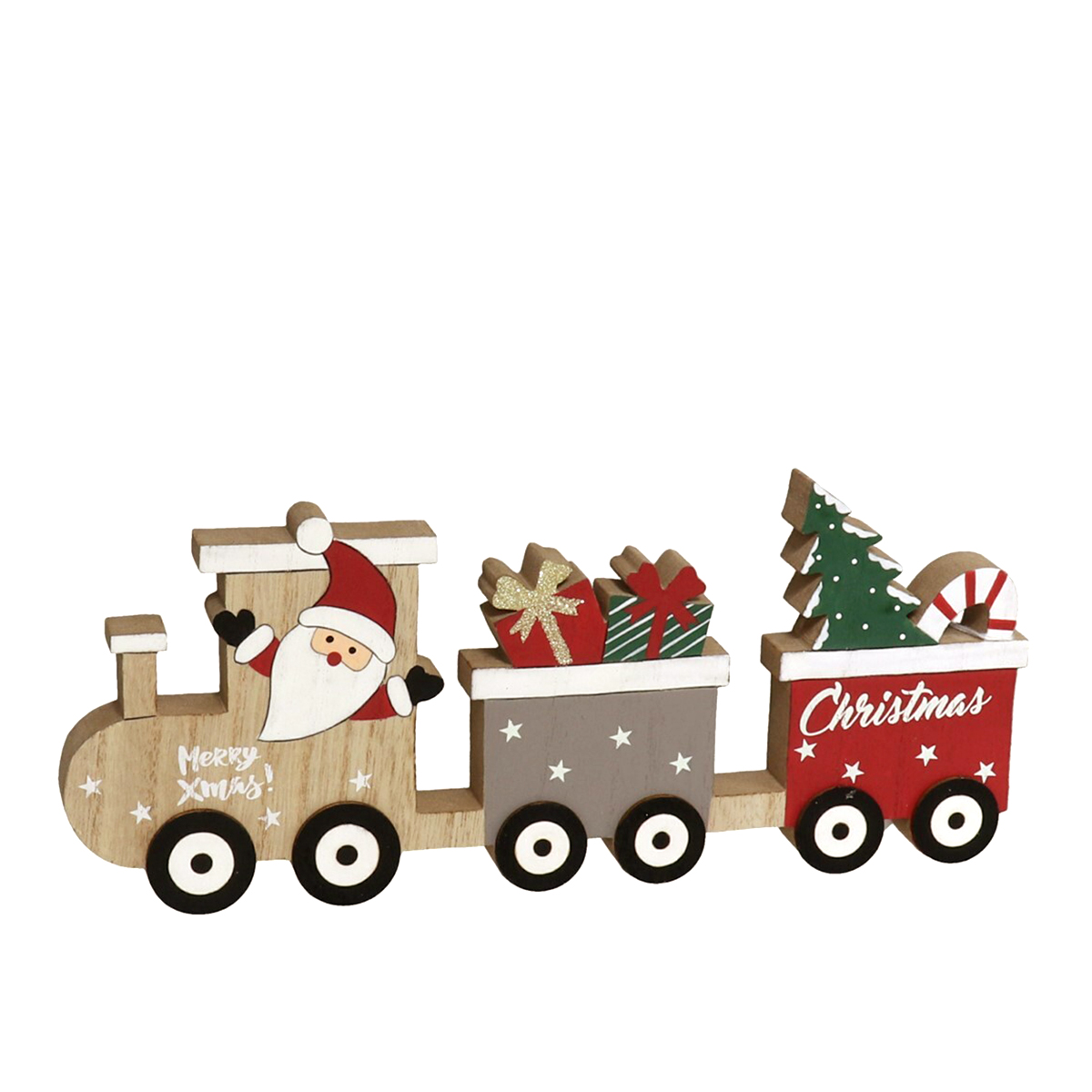 Figura Comboio Em Madeira Com Pai Natal 30cm