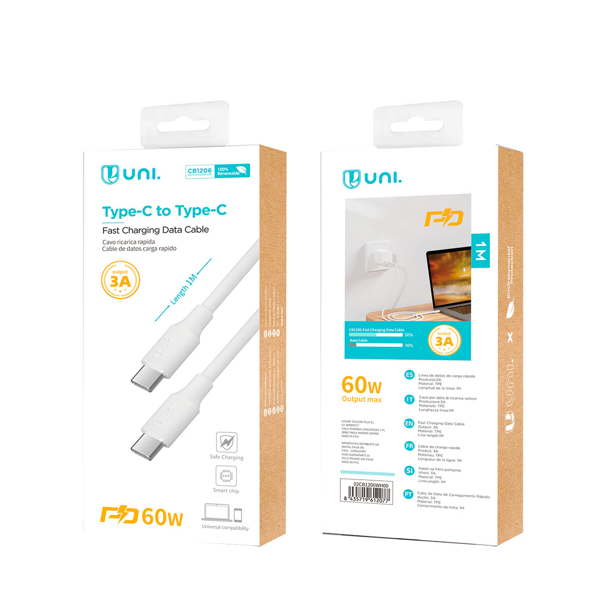 Cable USB Tipo C 1M Blanco