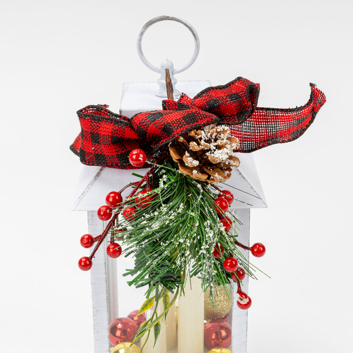 Lanterna Decorativa Luminosa Com Pinhas E Bagas