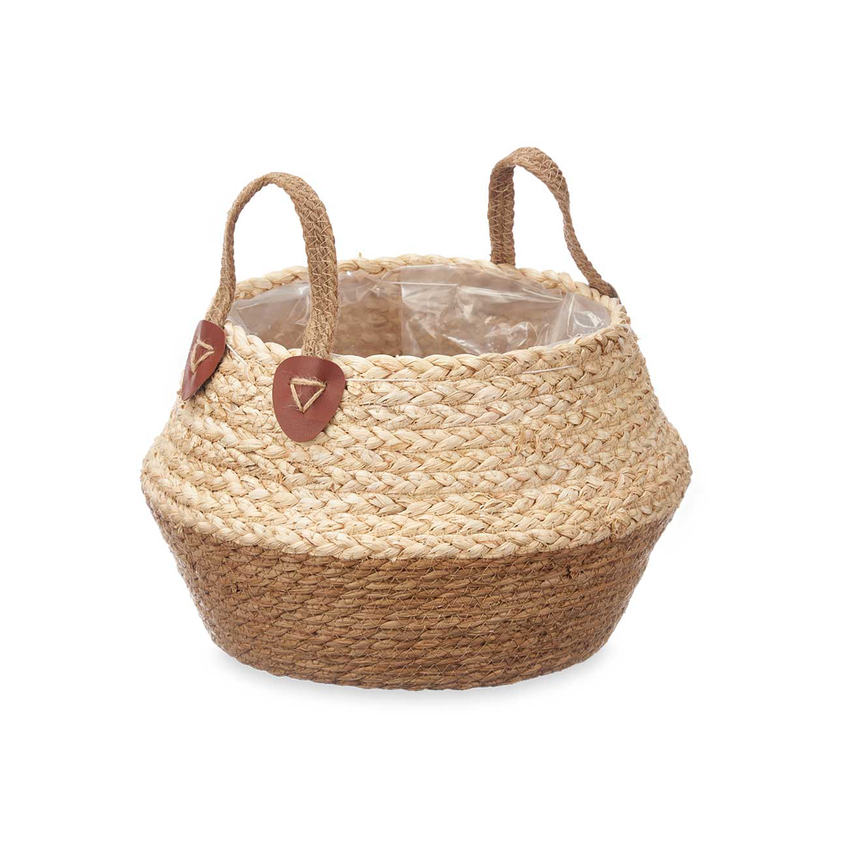 Cesta De Rafia Beige y Marr&oacute;n 30cm