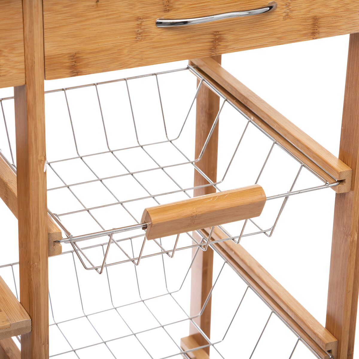 Carrito auxiliar de bambú con 3 cajones