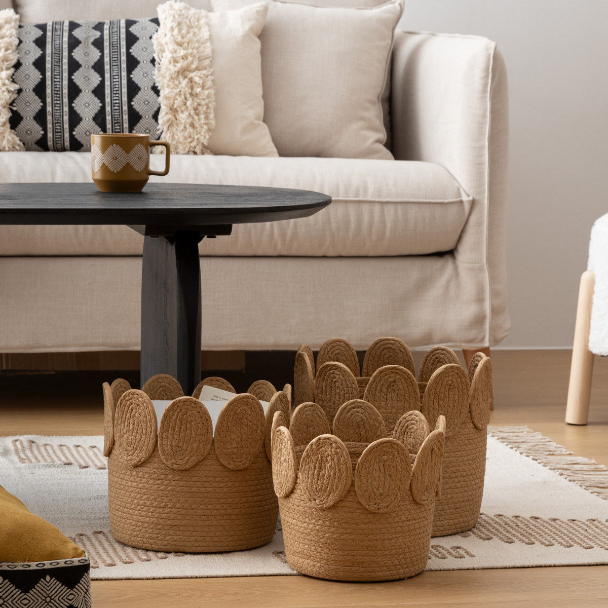 Cesta De Rafia Beige Inu 26cm