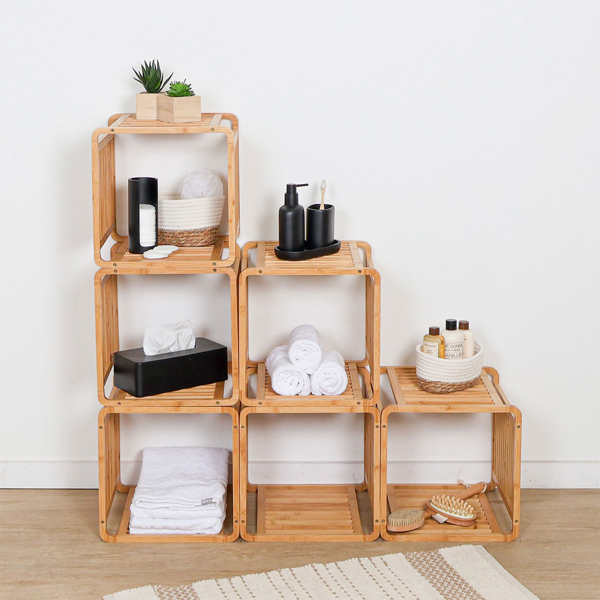 Cubo de bamb&uacute; beige 33x33cm