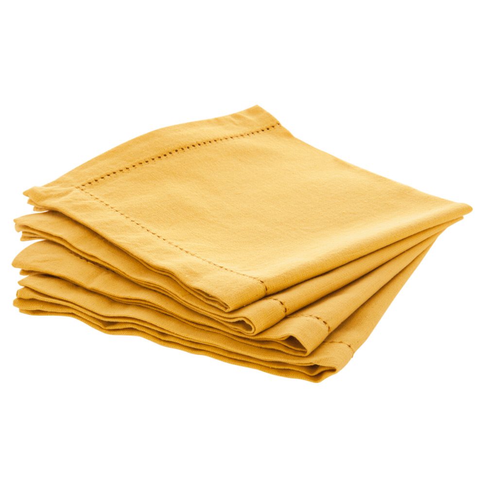 Conjunto De 4 Guardanapos Chambray Ocre Em Algod&atilde;o