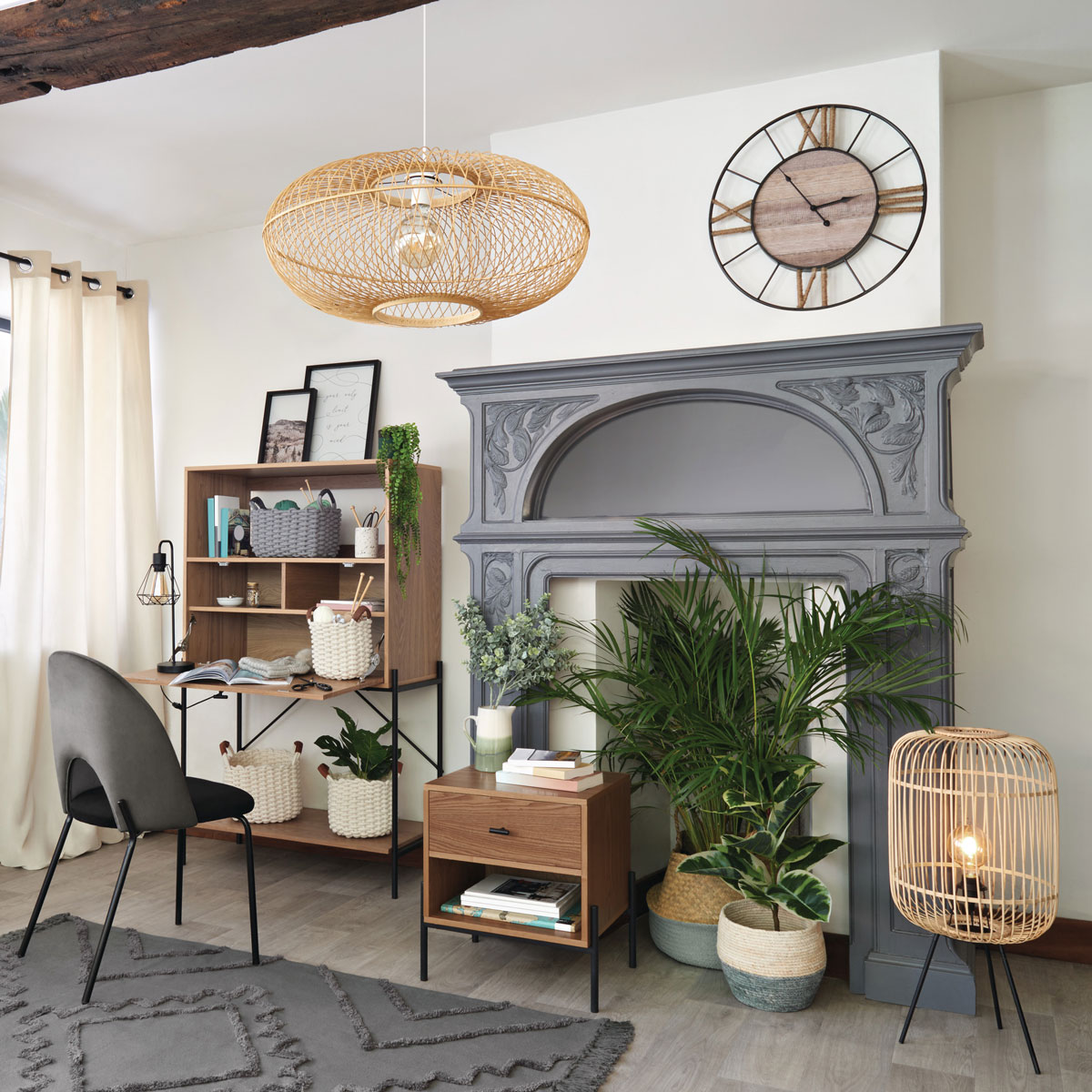 Lámpara De Techo Loren De Bambú 60x25Cm