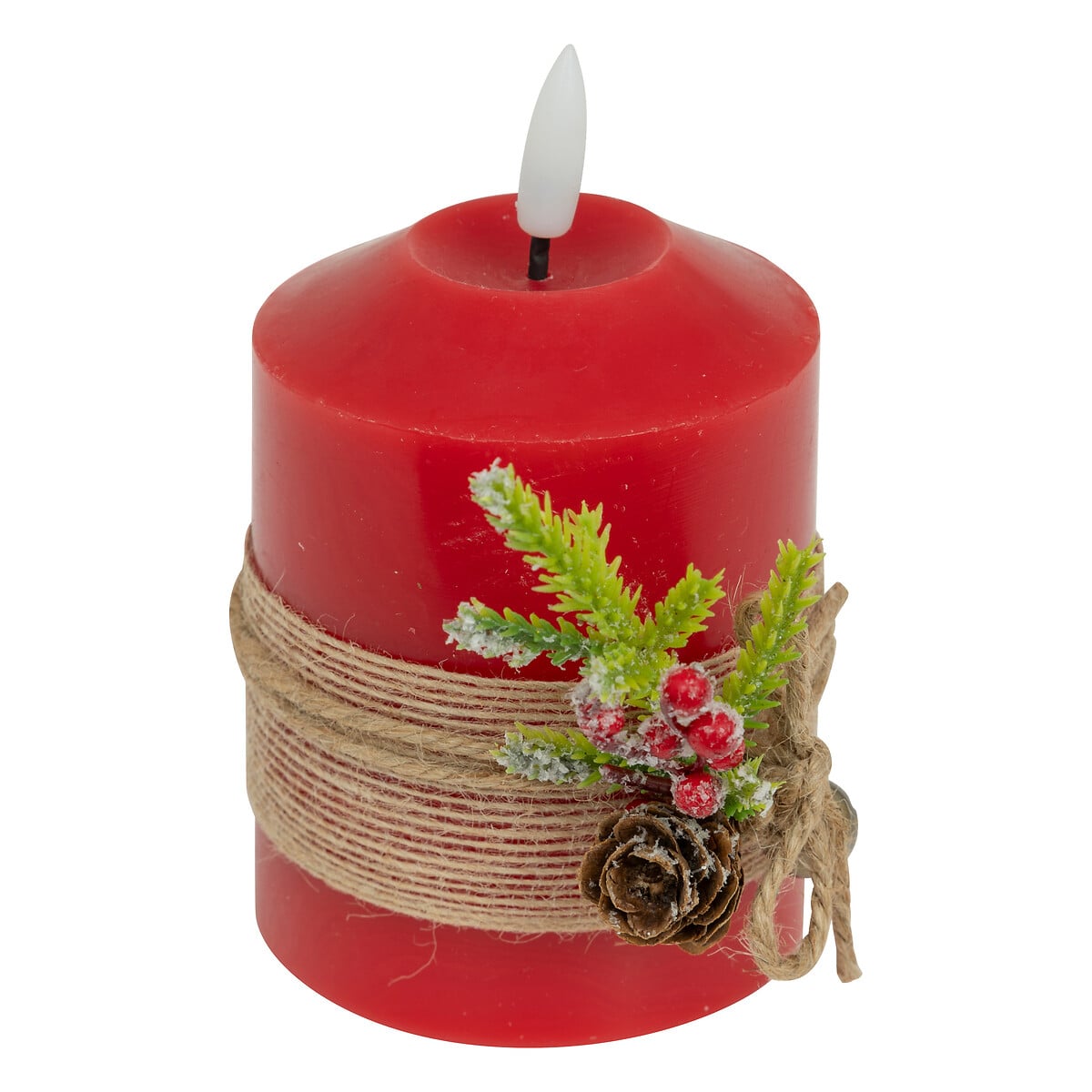Vela con pi&ntilde;as y bayas roja 12,5cm 