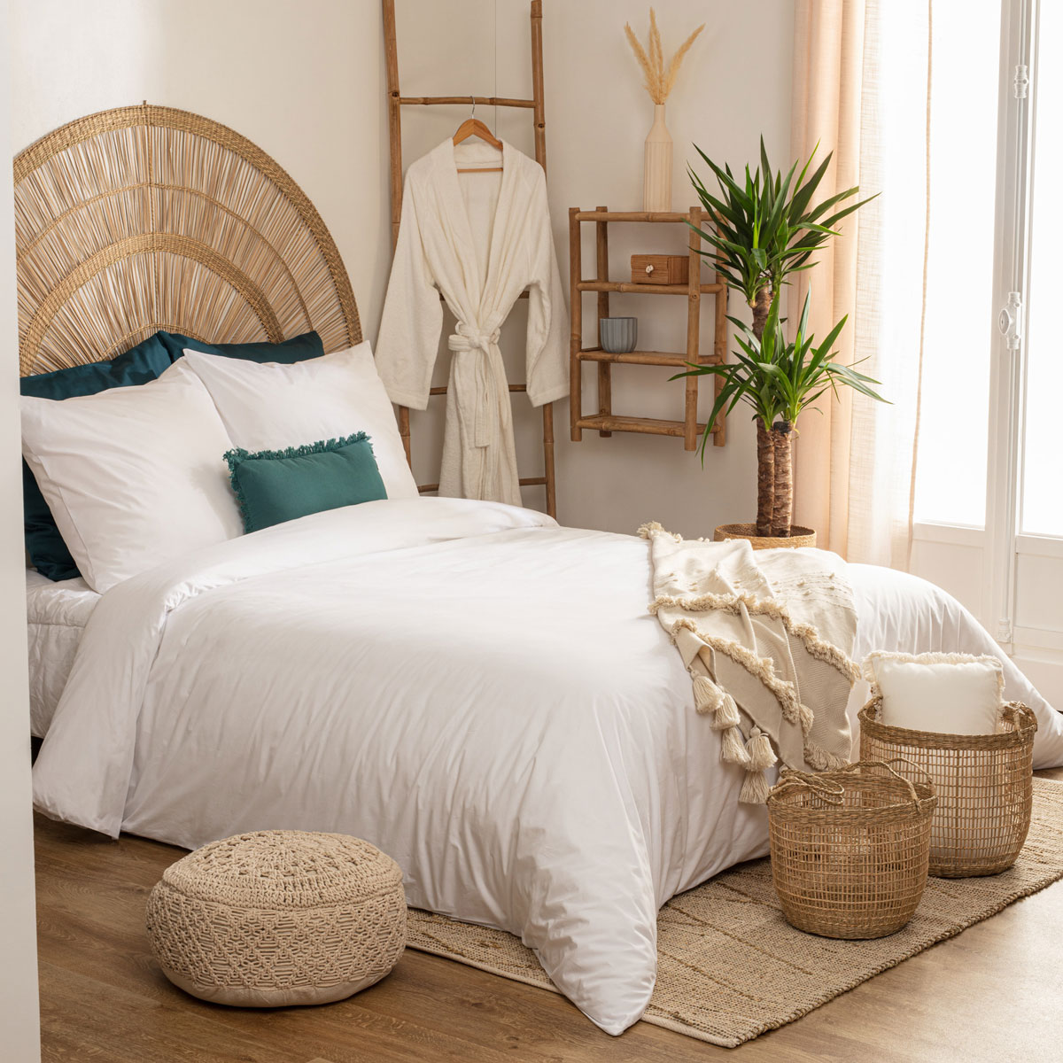 Funda de almohada blanca de algod&oacute;n percal 50x70cm