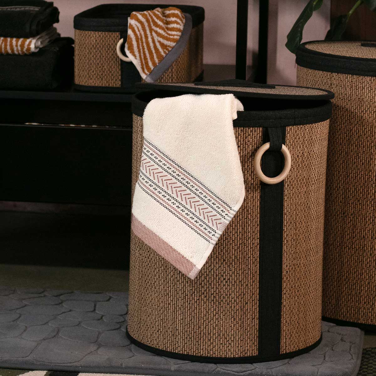 Cesta para colada con tapa y asa de madera 48cm