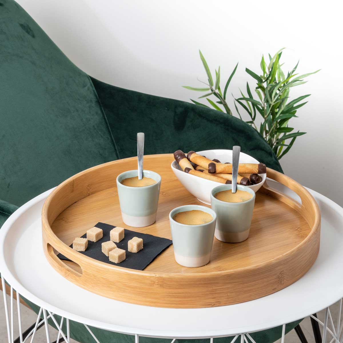 Bandeja redonda natural de bambú 40cm