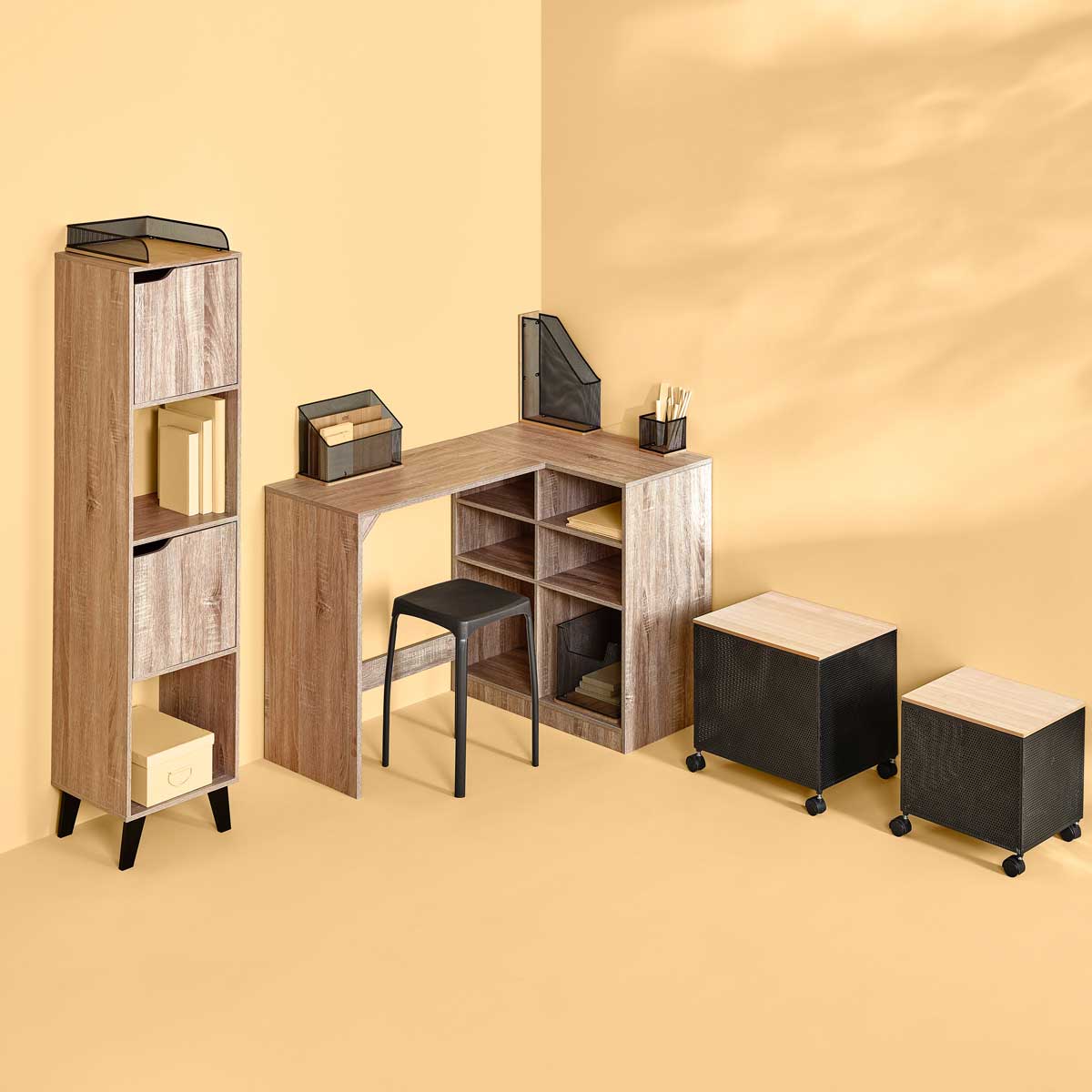 Organizador De Oficina Metal/Bambú 