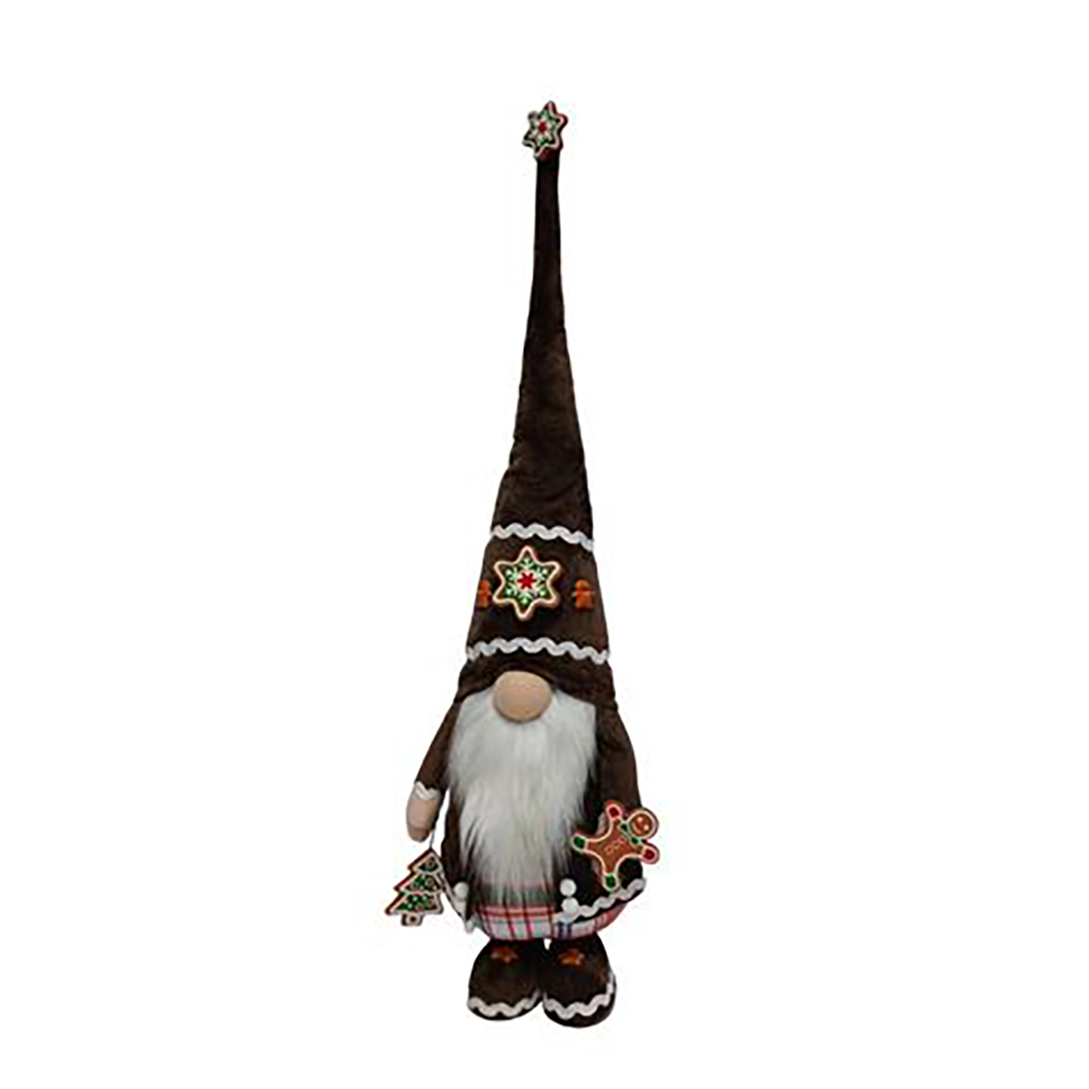 Gnomo Castanho Com Padr&atilde;o Xadrez Veludo 60cm