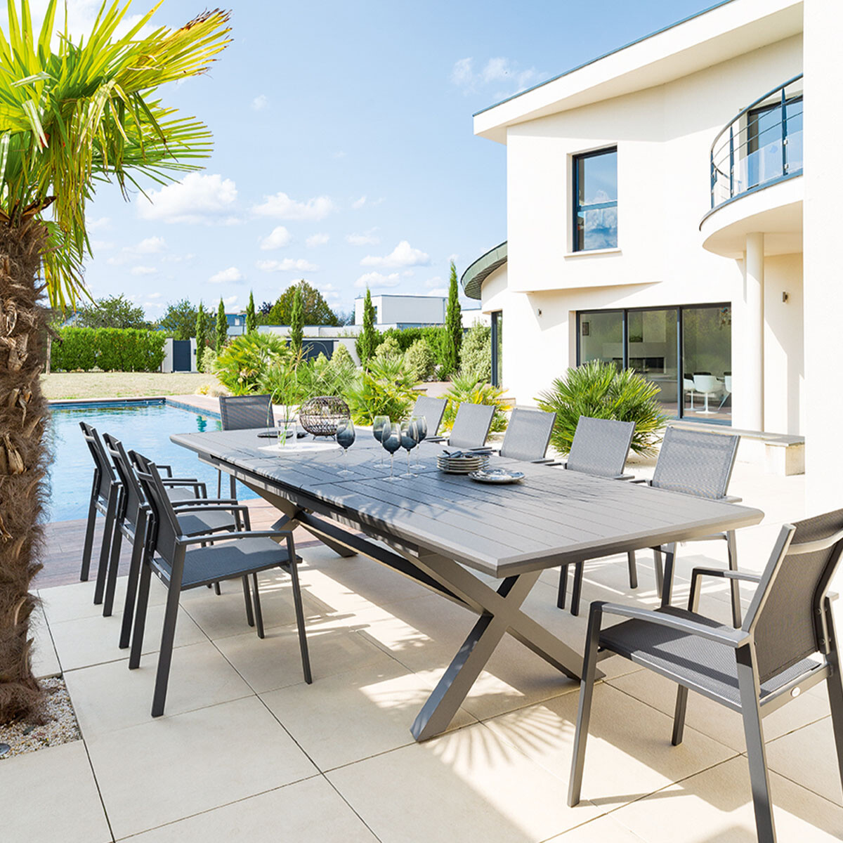 Mesa extensible AXIOME gris ardósia 250-330cm