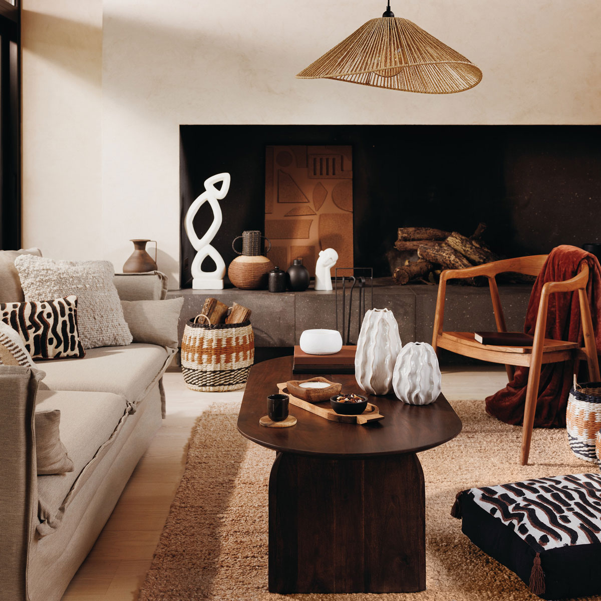 Candeeiro De Teto Myha Bege Em Corda