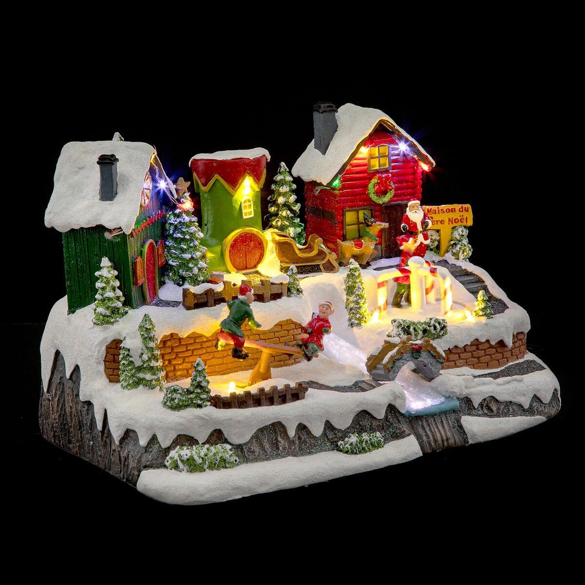 Aldeia Duende E Pai Natal Com M&uacute;sica E Movimento 13 LEDs