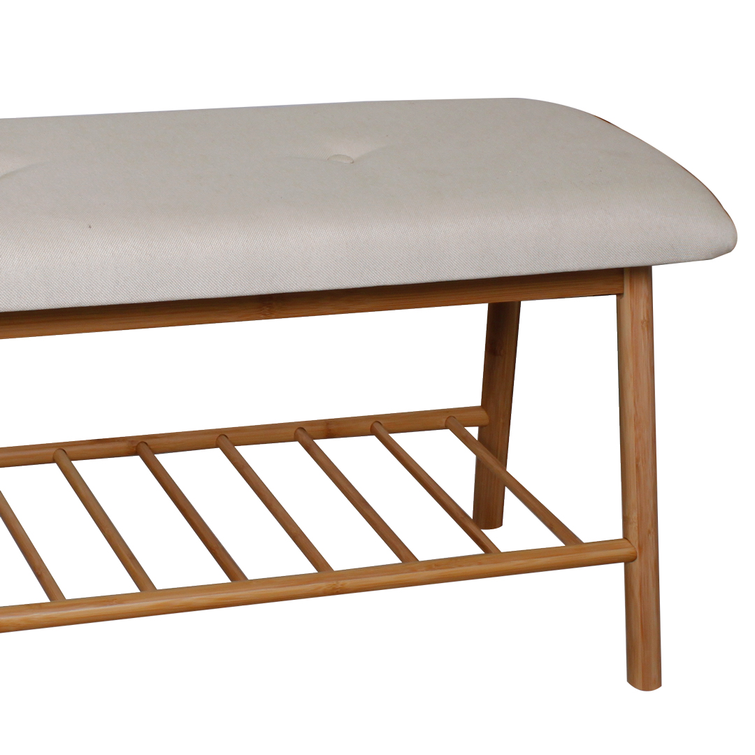 Banco gris con zapatero de bambú