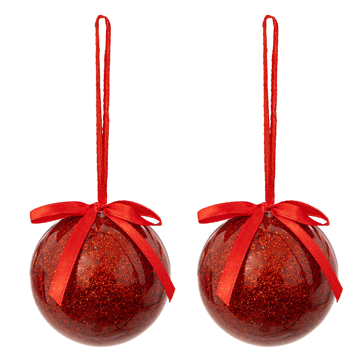 Set De 2 Bolas Rojas Con Lazo De Sat&eacute;n 6cm 