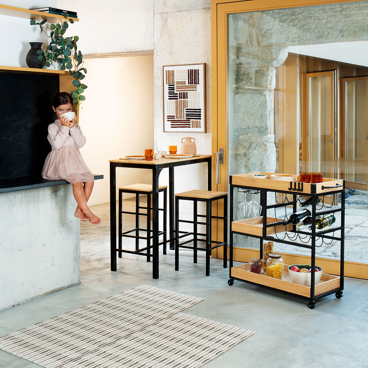 Juego Mesa Bar Nattes y 2 Taburetes