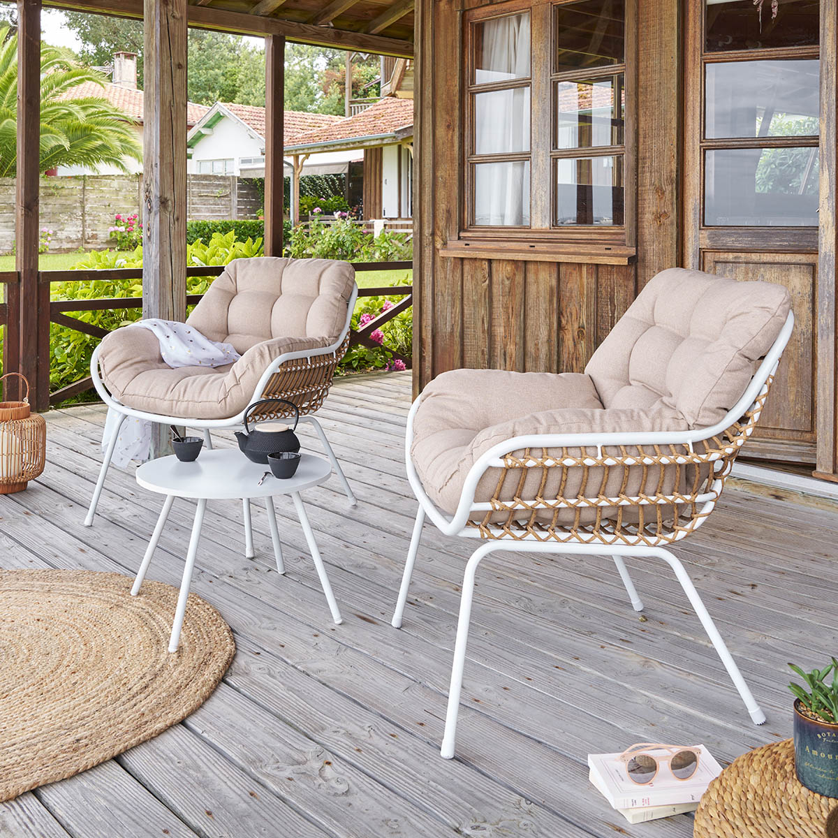 Juego de jardín PAOPAO blanco 2 plazas