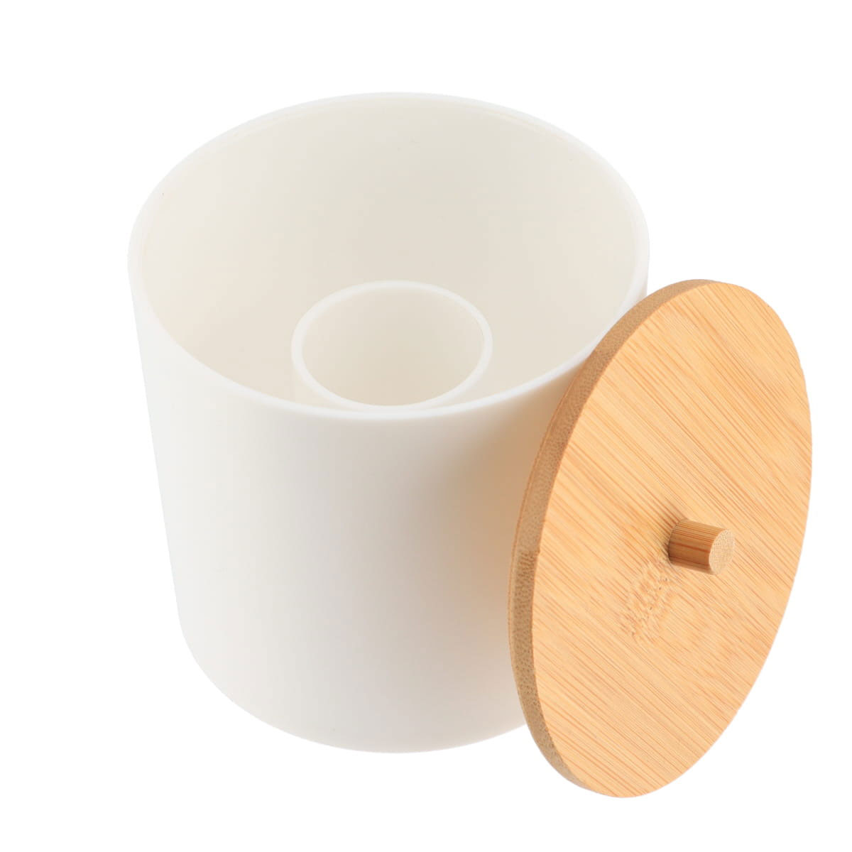 Bote Blanco Con Tapa De Bamb&uacute; 