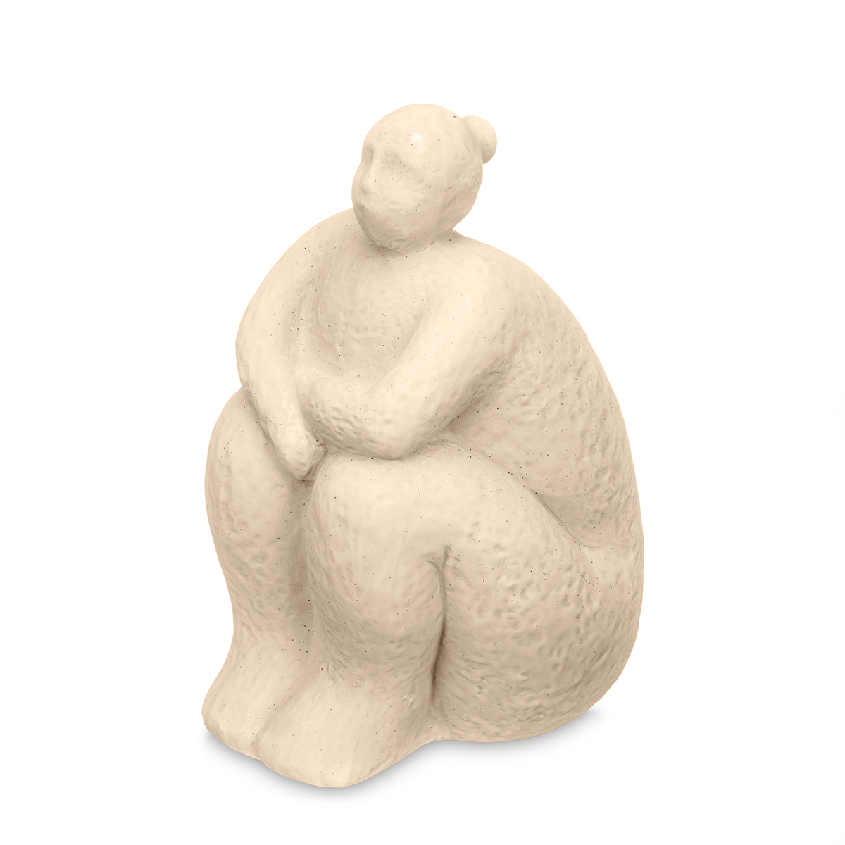 Estatua beige forma de mujer sentada de cerámica