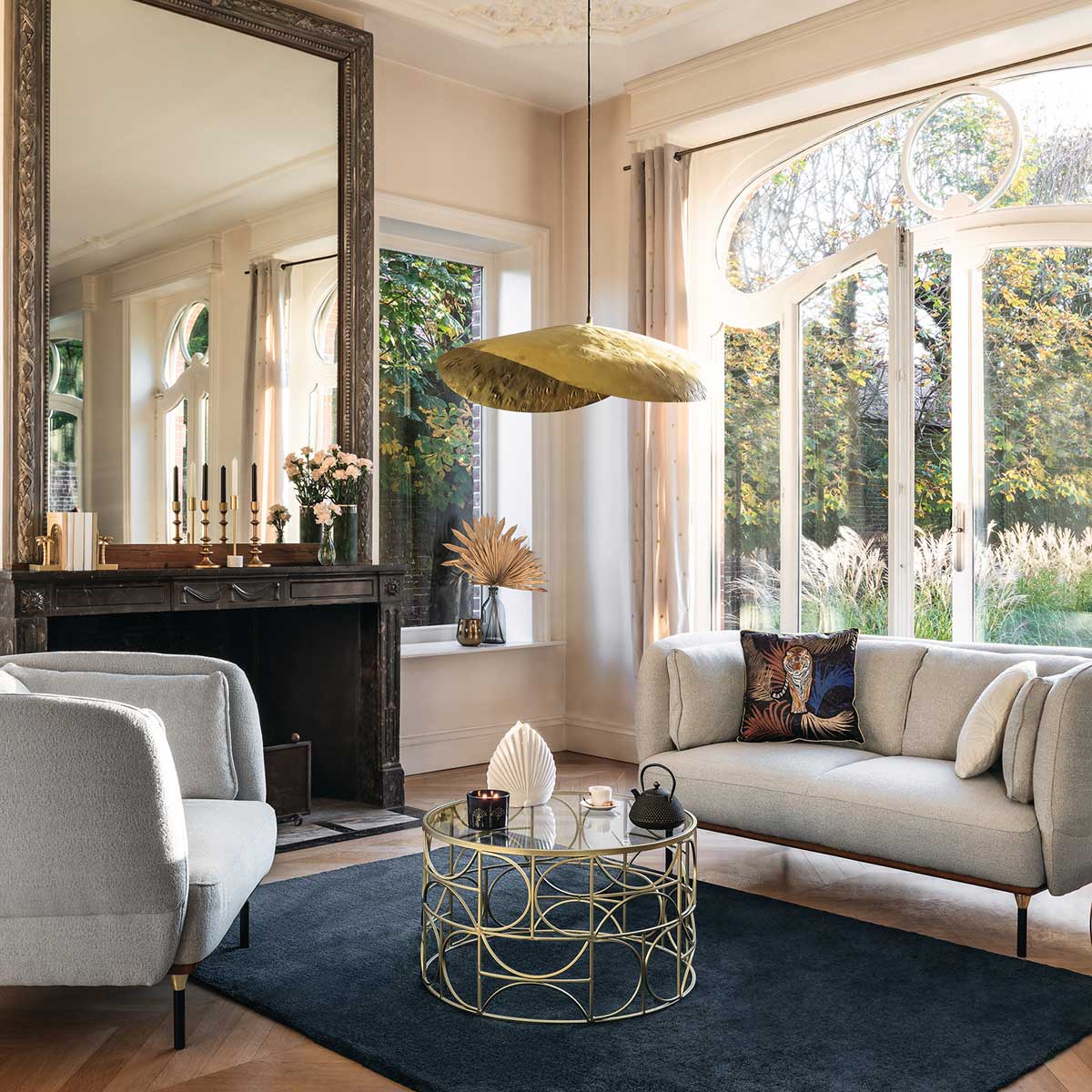 Candeeiro De Teto Dourado Em Metal 80cm