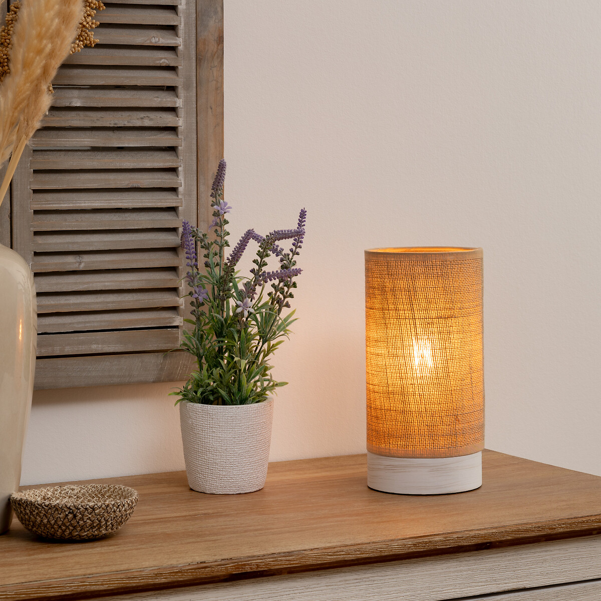 L&aacute;mpara de mesa ELVA beige 27cm