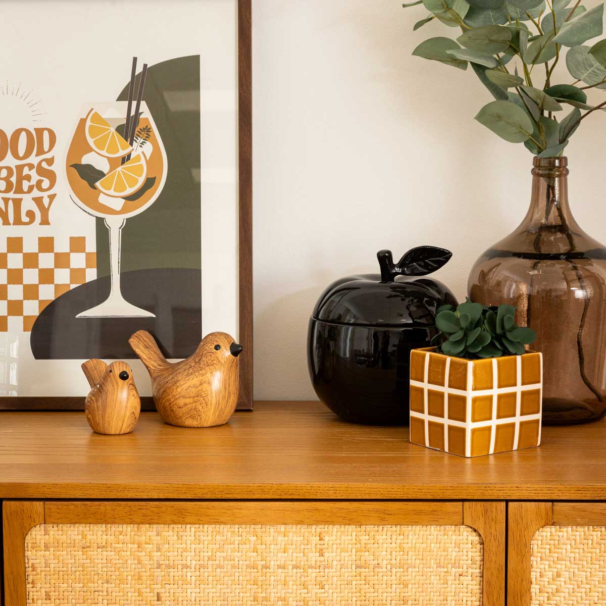 Estatua pájaro de cerámica marrón