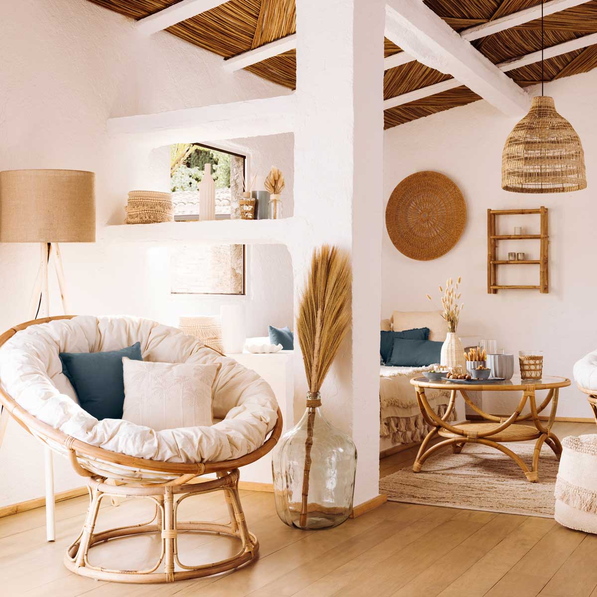 Boho Papasan Chair Sillón Papasan De Bambú Natural Hôma