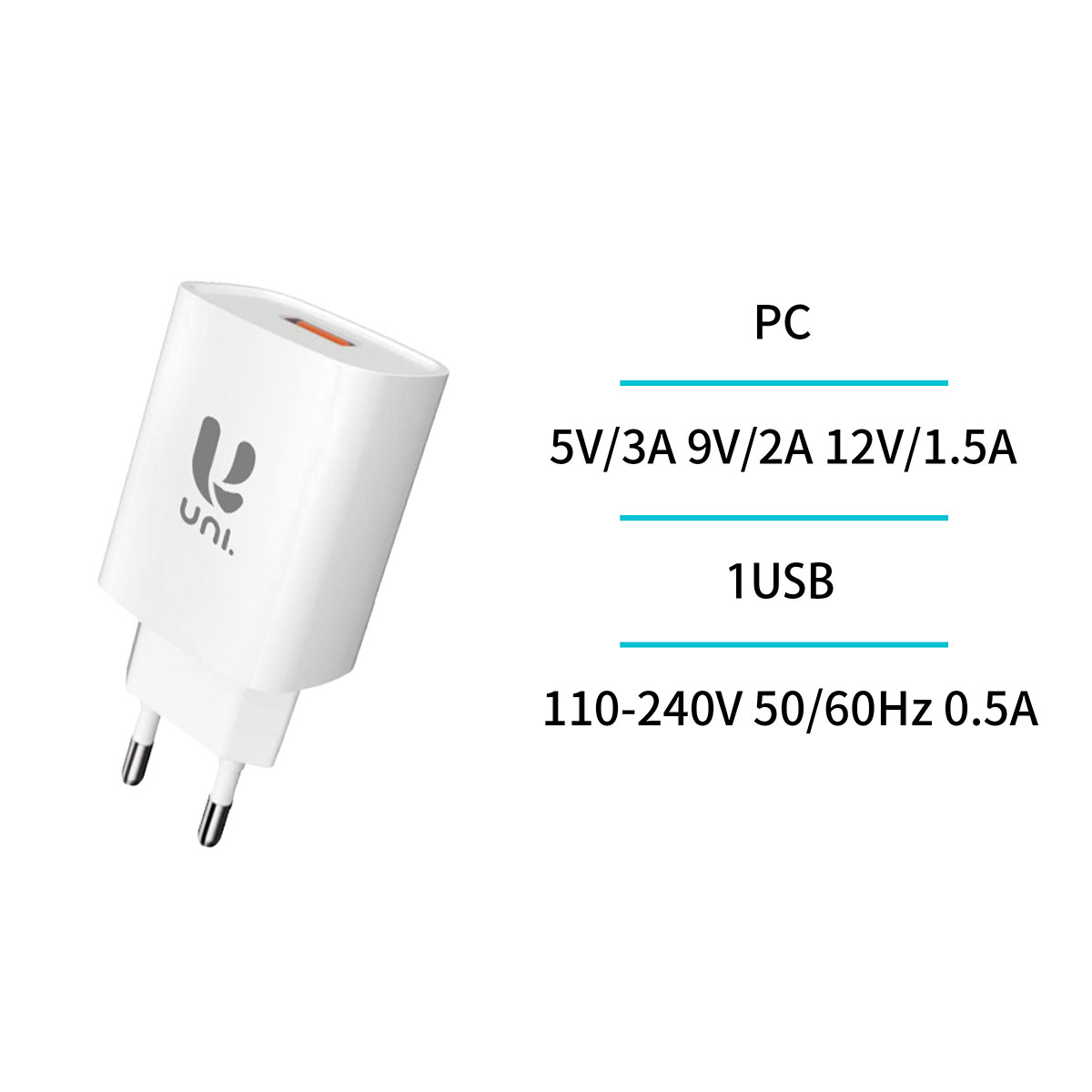 Cargador USB de 18 W Blanco