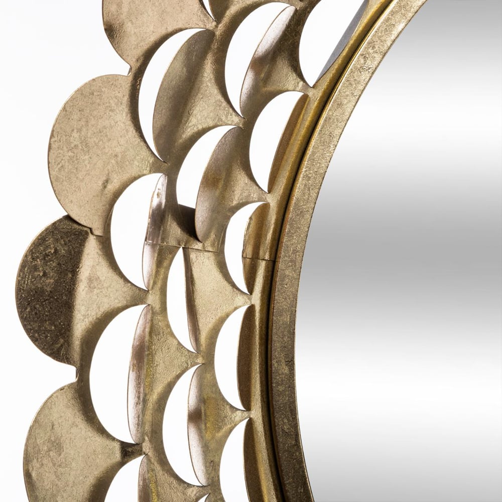 Espejo De Pared Metal Flor Dorado 91x9Cm