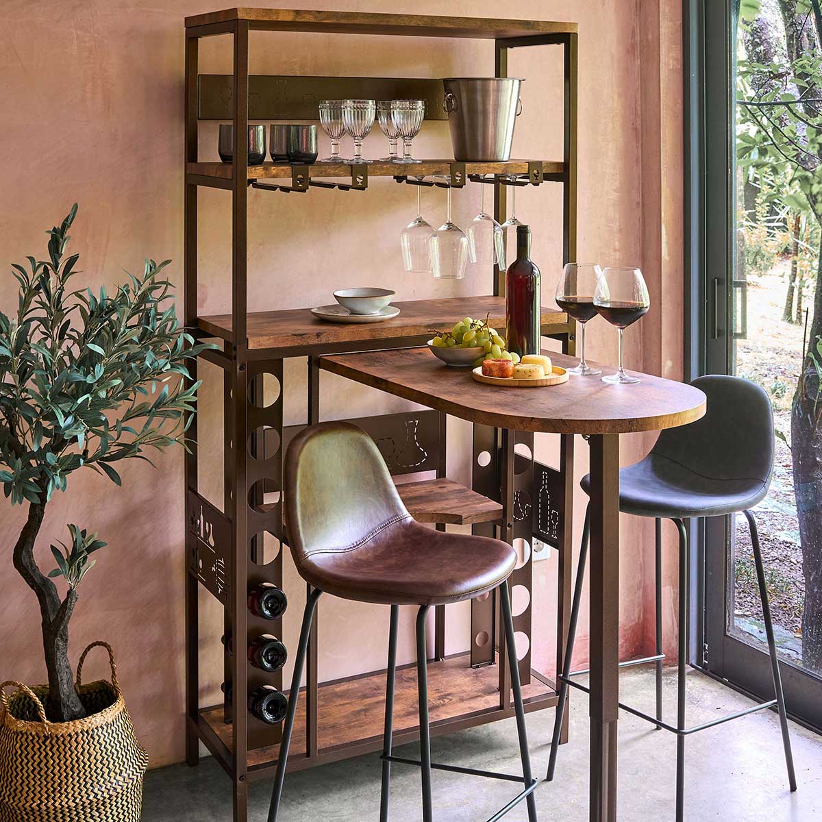 Mueble bar BOCCA con botellero y tapa removible